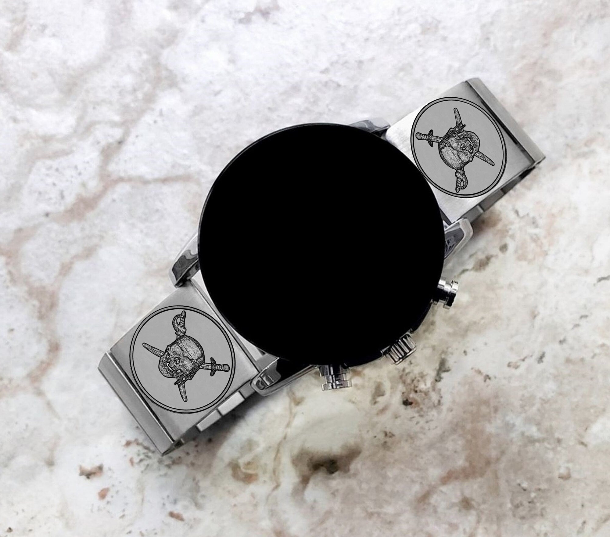 Engraved Watch Band Compatible with Samsung Galaxy Watch 3 45mm 46mm Gear S3 Frontier and Classic Stainless Steel Bracelet Strap PS2 -B22